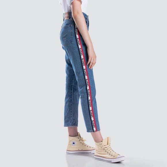 Levi’s 501 Vintage Wash High Waist Cropped Logo Side Stripe Jeans Size 32 - Picture 11 of 11